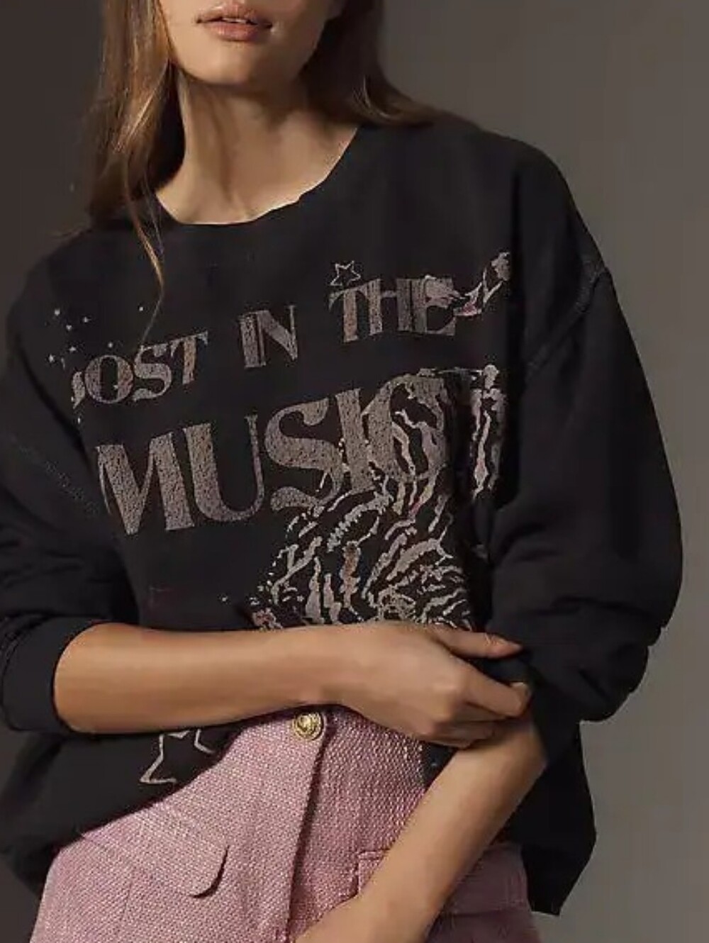 PilcroΒ lost in the music' Tiger Print crew neck sweatshirt Washed Black Size M